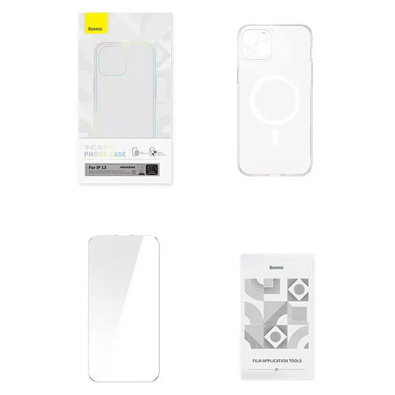 Funda magnética transparente Baseus para iPhone 13, transparente, con protector de pantalla de cristal templado