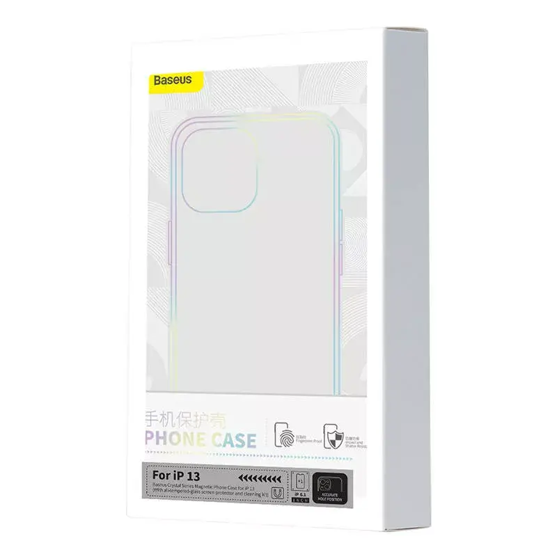 Funda magnética transparente Baseus para iPhone 13, transparente, con protector de pantalla de cristal templado