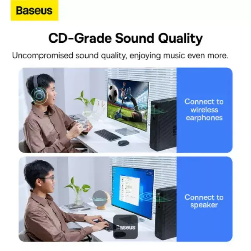 Adaptador Bluetooth mini Baseus BA07 para PC, USB 5.3 receptor dongle Bluetooth inalámbrico - negro