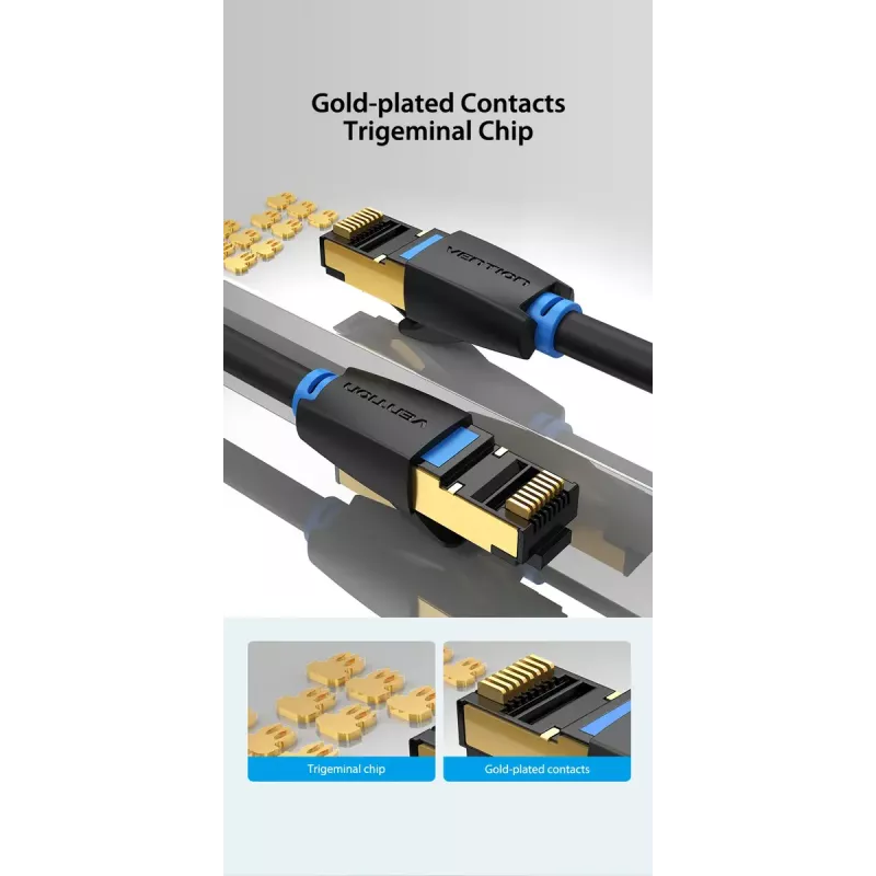 Cable de red Vention Cat.8 S/FTP 1 m negro RJ-45 con contactos bañados en oro