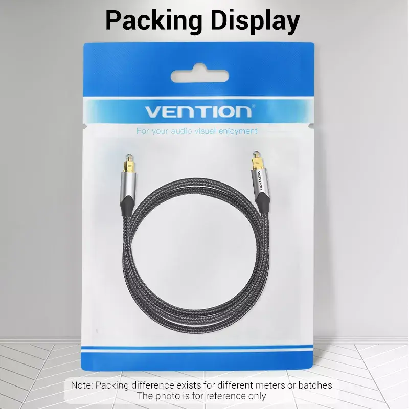 Cable de fibra óptica Vention 3 m TOSLINK macho a macho, gris, funda de nailon, contactos bañados en oro