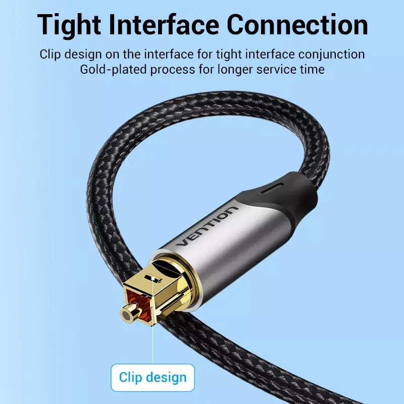 Cable de fibra óptica Vention 3 m TOSLINK macho a macho, gris, funda de nailon, contactos bañados en oro