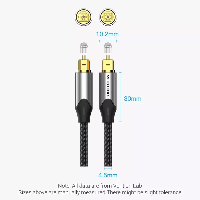 Cable de fibra óptica Vention 3 m TOSLINK macho a macho, gris, funda de nailon, contactos bañados en oro