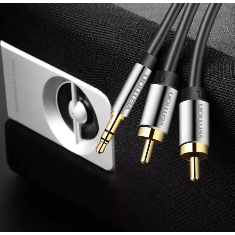 Cable de audio Vention 3,5 mm jack a 2× RCA macho, 3 m, negro, contactos bañados en oro