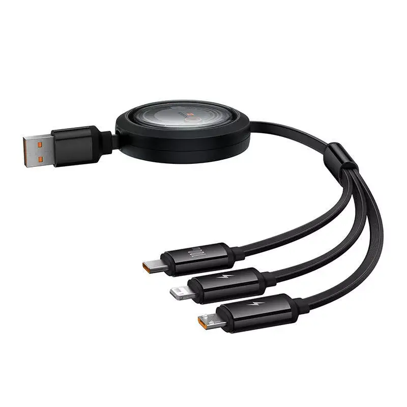 Cable USB 3 en 1 Baseus Free2Draw (USB-A a Micro USB + Lightning + USB-C), 100 W, 1,1 m, negro