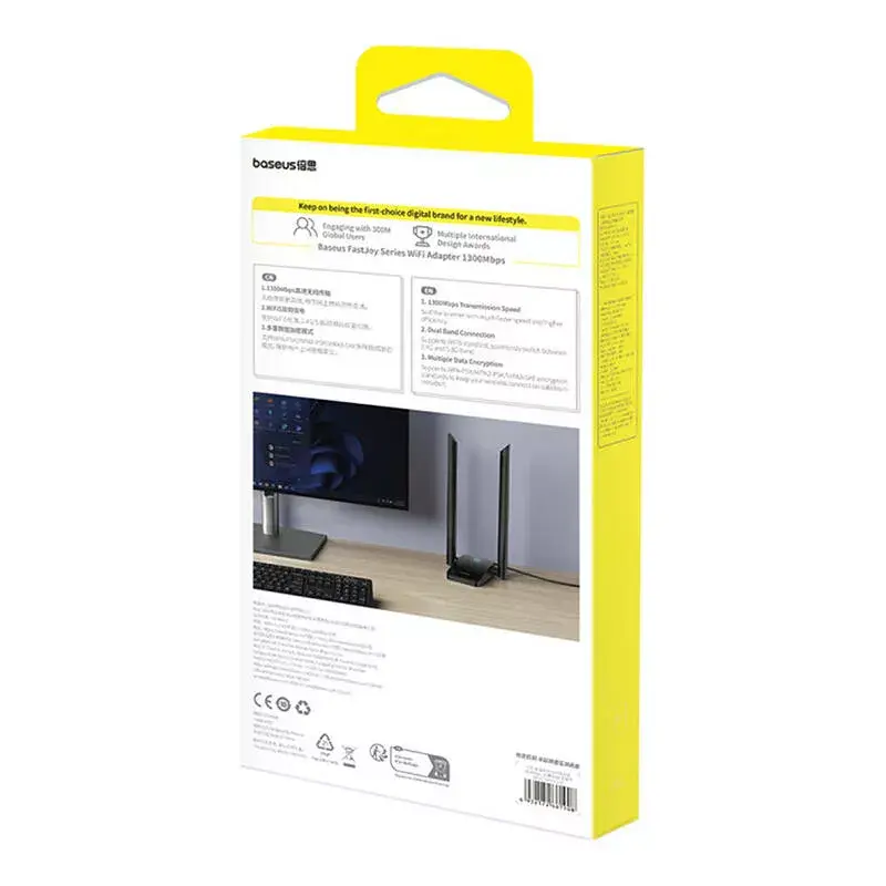 Adaptador WiFi Baseus FastJoy 1800 Mbit/s negro – adaptador de red USB de doble banda