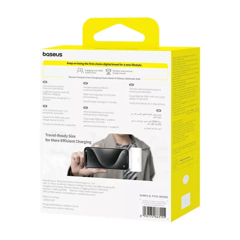Batería externa OS-Baseus Compact IP 5000mAh 20W (blanca)