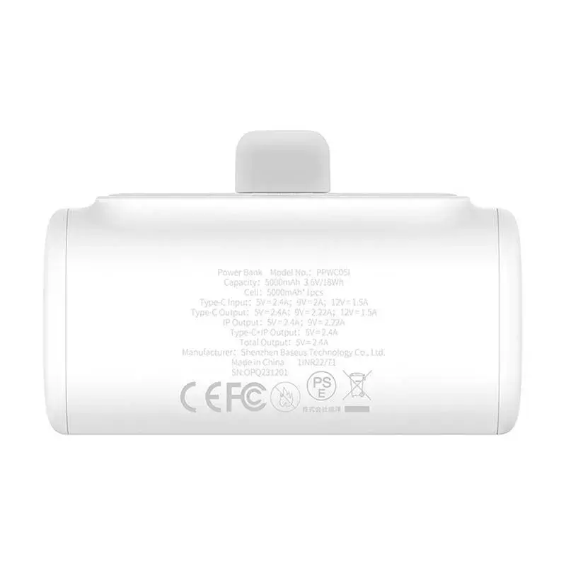 Batería externa OS-Baseus Compact IP 5000mAh 20W (blanca)