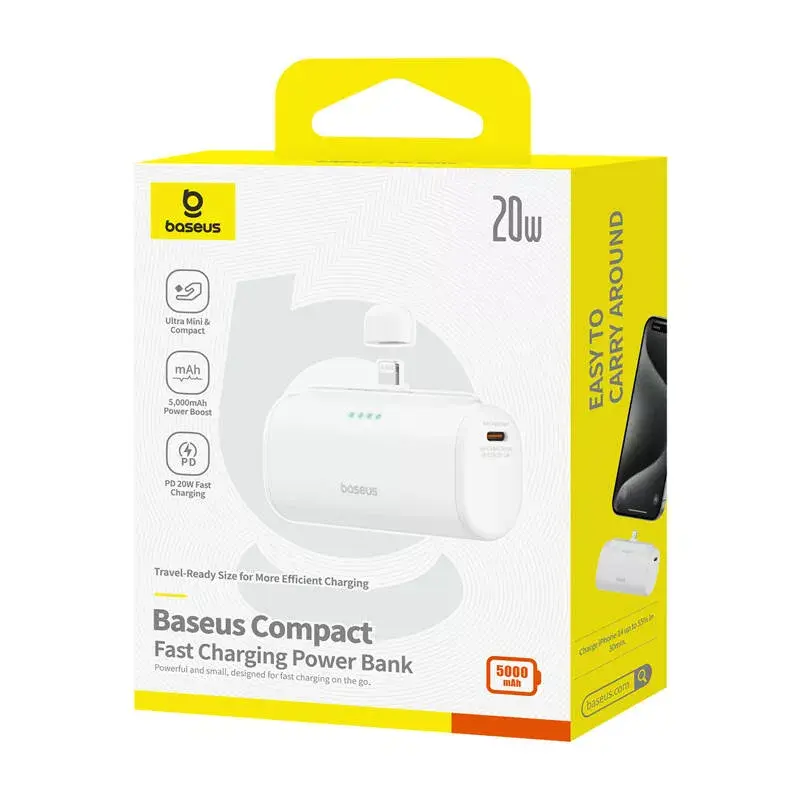 Batería externa OS-Baseus Compact IP 5000mAh 20W (blanca)