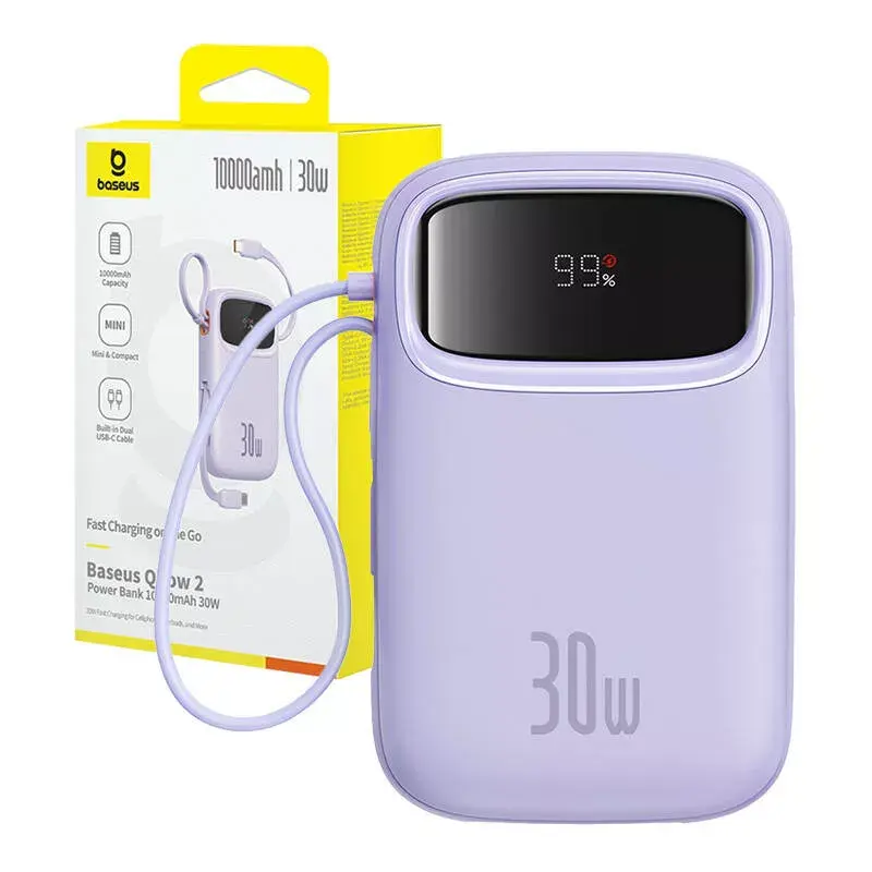 Cargador portátil Baseus QPow 2 10000mAh 30W 2xUSB-C batería portátil (morada)