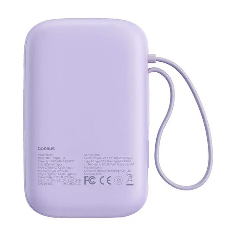 Cargador portátil Baseus QPow 2 10000mAh 30W 2xUSB-C batería portátil (morada)