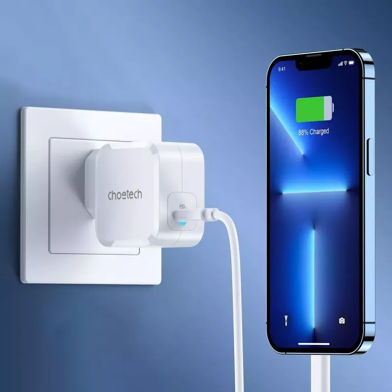 CHOETECH PD8007 cargador GaN USB-C de 45 W, PD3.0, QC3.0, PPS, EU, blanco