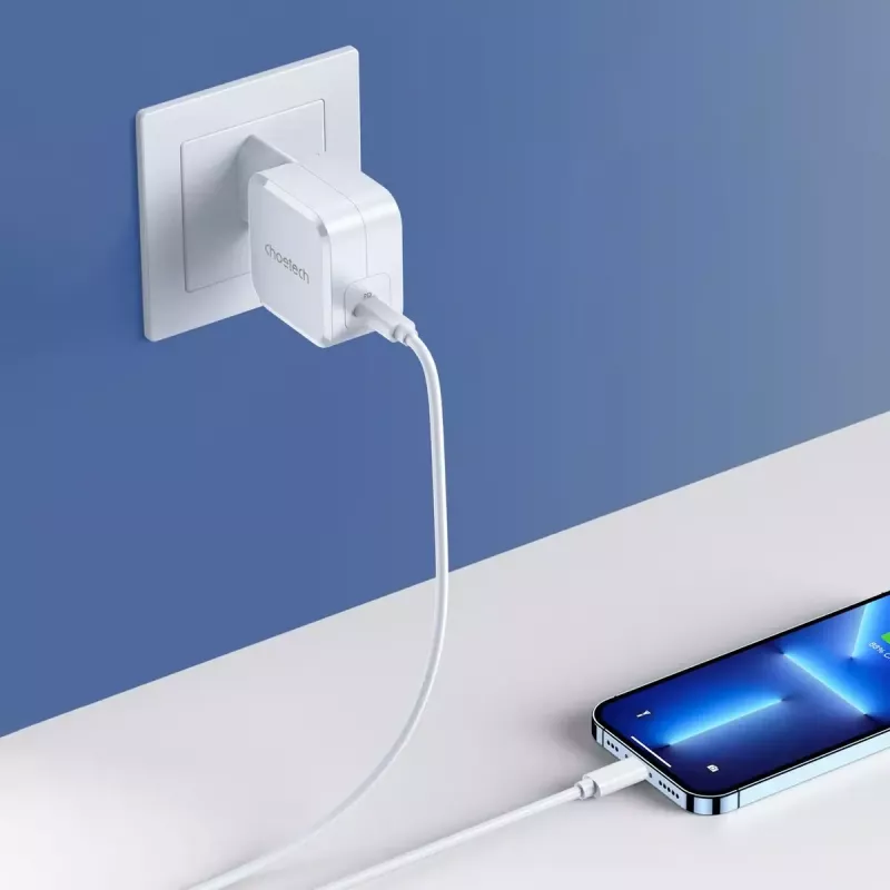 CHOETECH PD8007 cargador GaN USB-C de 45 W, PD3.0, QC3.0, PPS, EU, blanco