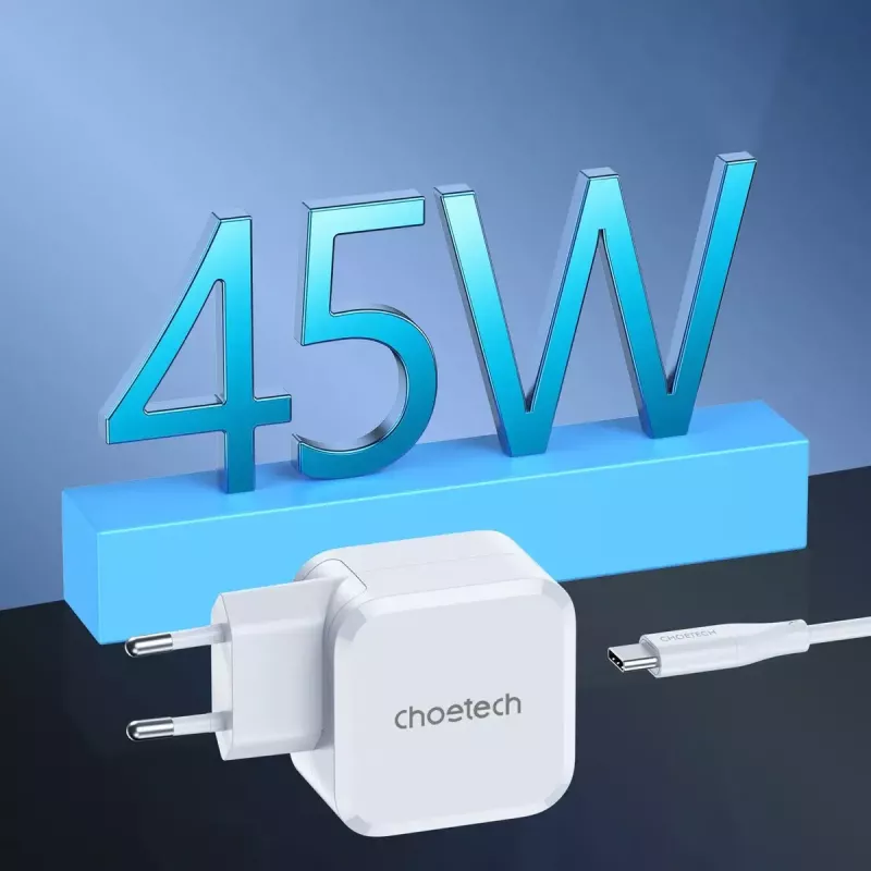CHOETECH PD8007 cargador GaN USB-C de 45 W, PD3.0, QC3.0, PPS, EU, blanco