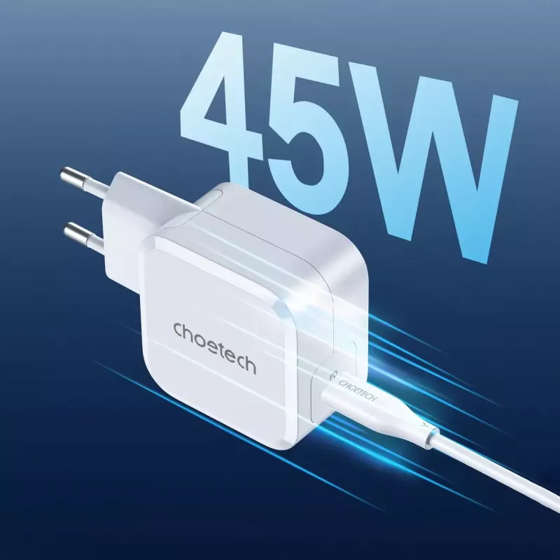 CHOETECH PD8007 cargador GaN USB-C de 45 W, PD3.0, QC3.0, PPS, EU, blanco