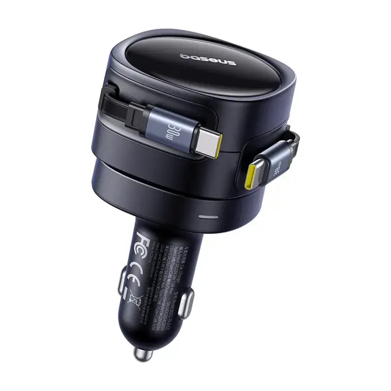 Cargador de coche Baseus Enjoyment Max 60W con cables USB-C integrados, salida de 60W