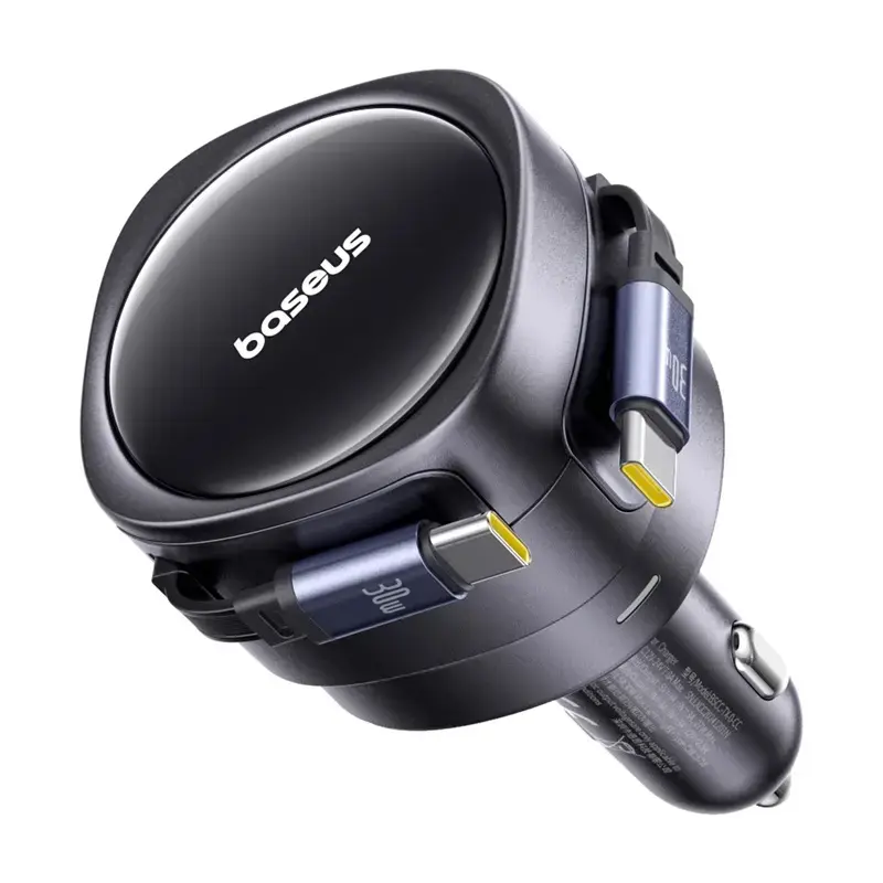 Cargador de coche Baseus Enjoyment Max 60W con cables USB-C integrados, salida de 60W
