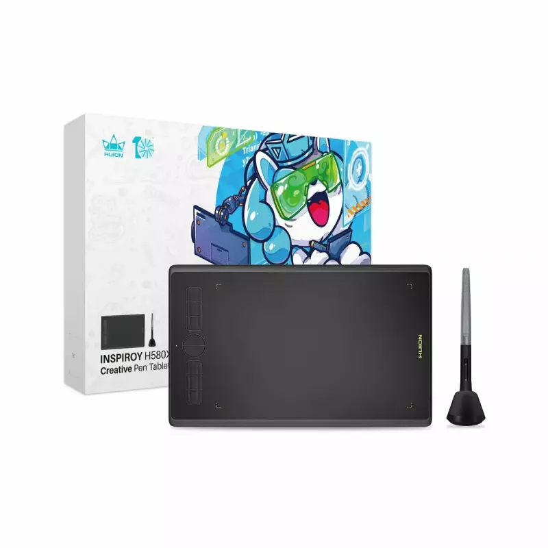 Huion Inspiroy H580X tableta gráfica, 8 x 5 pulgadas, 5080 LPI, 8192 niveles de presión, 8 teclas de acceso rápido, USB-C