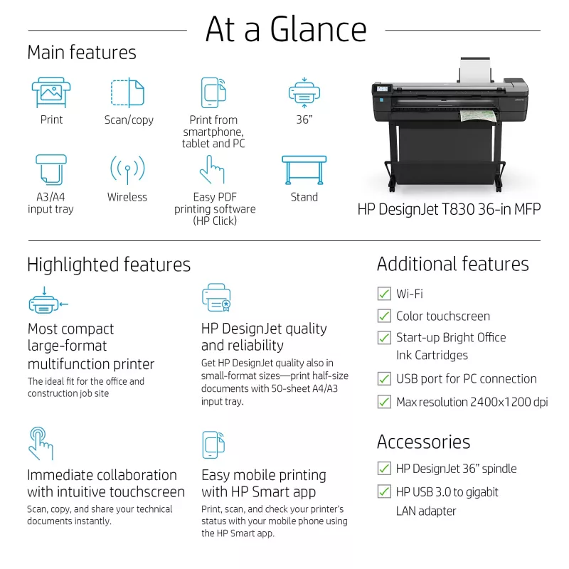 Impresora multifunción HP Designjet T830 24 inch