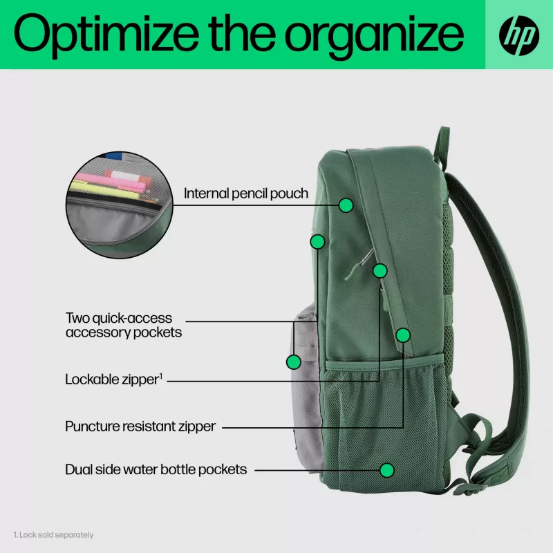 Mochila casual HP Campus verde Backpack verde gris poliéster