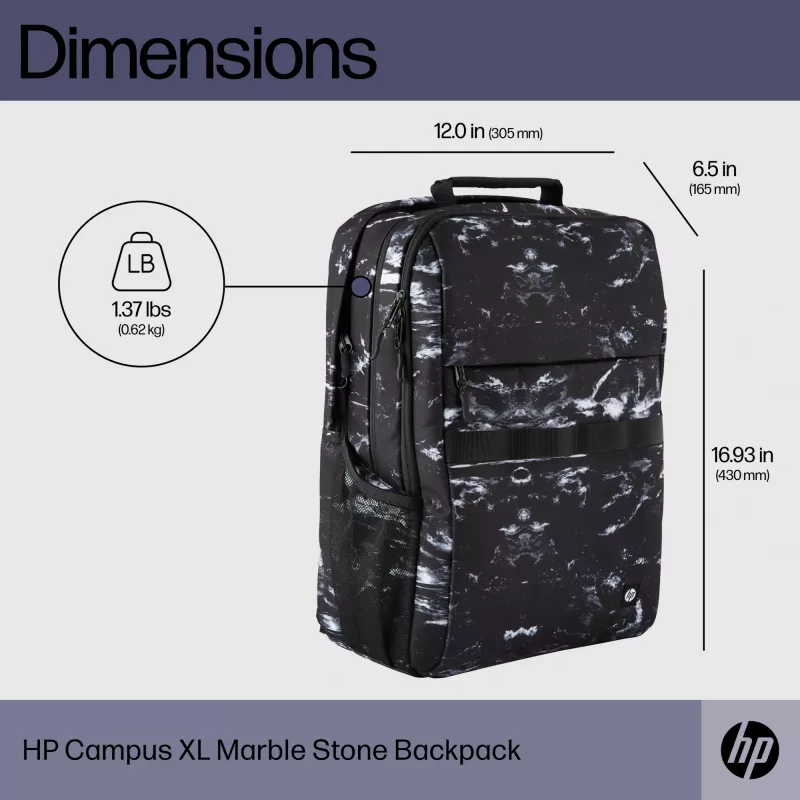 Mochila de ocio HP Campus XL Marble Stone mochila negra gris