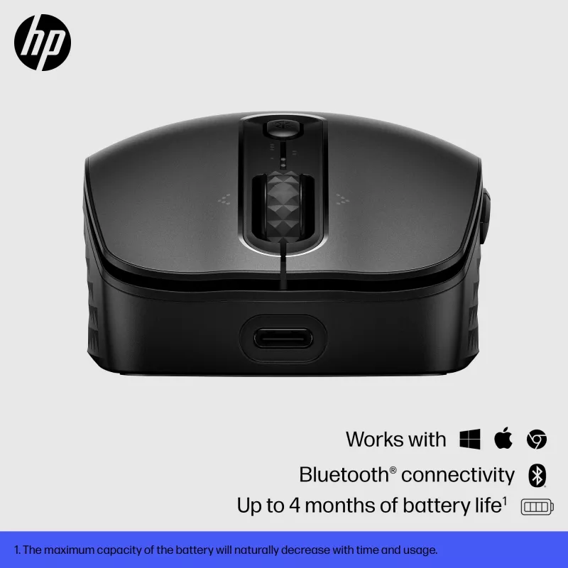 Ratón inalámbrico recargable HP 695, ambidiestro, Bluetooth, 4000 DPI, negro