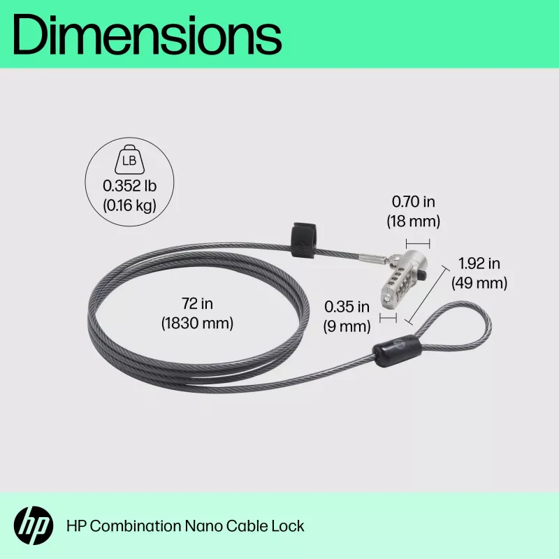 Candado de combinación HP Nano 63B28AA acero inoxidable 1,83 m