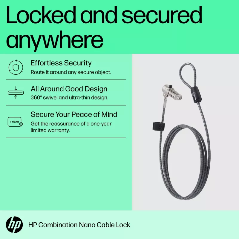 Candado de combinación HP Nano 63B28AA acero inoxidable 1,83 m