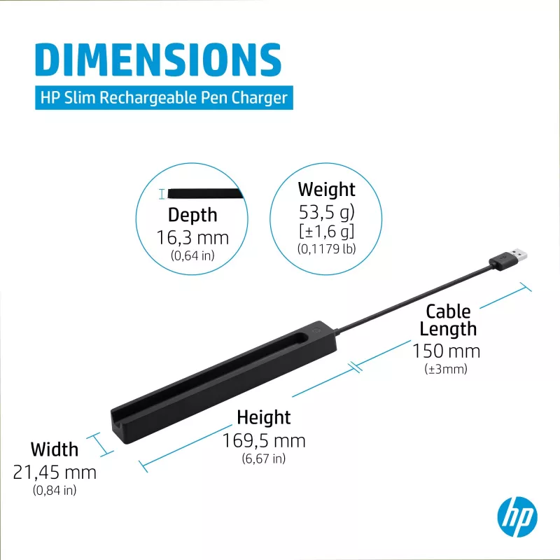 Cargador HP para lápiz recargable Slim Pen (4X491AA), USB-A
