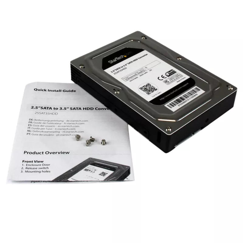 Carcasa adaptadora de disco duro SATA de aluminio StarTech.com de 2,5 pulgadas a 3,5 pulgadas con altura de SSD/HDD hasta 12,5 mm