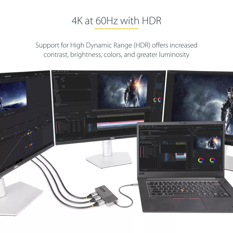 Hub MST USB-C de 3 puertos StarTech.com – Adaptador USB Type-C a 3x HDMI multipantalla para portátil – Triple HDMI hasta 4K 60Hz con DP 1.4 Alt Mode y DSC – HDR – cable de 30 cm – solo Windows