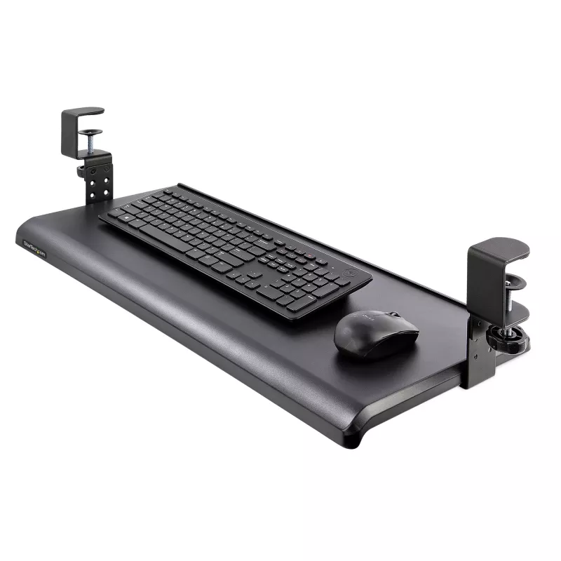 Bandeja de teclado bajo mesa StarTech.com, soporte ergonómico de teclado con abrazaderas, hasta 12 kg, bandeja extraíble para teclado y ratón con abrazaderas en C, bandeja de teclado regulable en altura (100/120/140 mm)