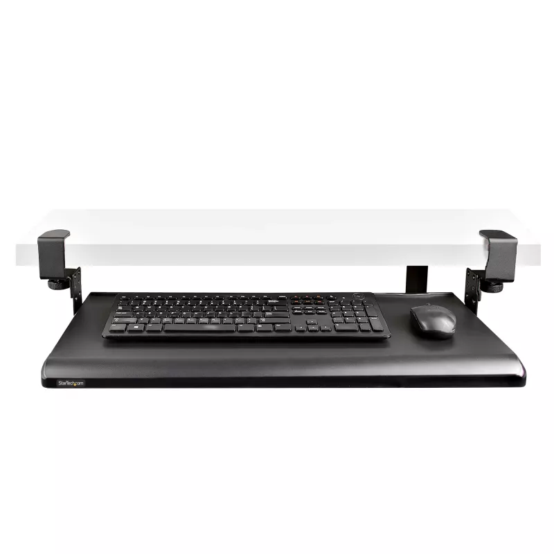 Bandeja de teclado bajo mesa StarTech.com, soporte ergonómico de teclado con abrazaderas, hasta 12 kg, bandeja extraíble para teclado y ratón con abrazaderas en C, bandeja de teclado regulable en altura (100/120/140 mm)
