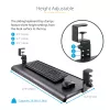 Bandeja de teclado bajo mesa StarTech.com, soporte ergonómico de teclado con abrazaderas, hasta 12 kg, bandeja extraíble para teclado y ratón con abrazaderas en C, bandeja de teclado regulable en altura (100/120/140 mm)