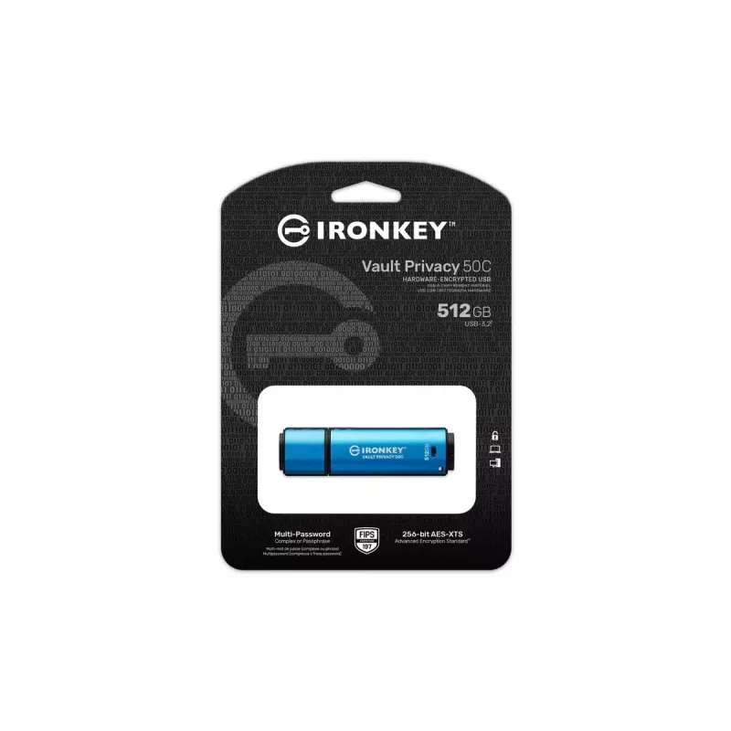 Kingston Technology IronKey 512 GB USB-C Vault Privacy 50C cifrado AES-256, FIPS 197