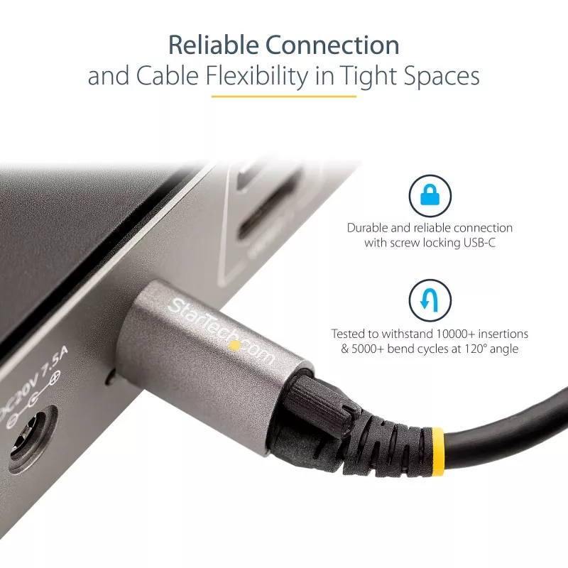 StarTech.com cable USB-C de 1 m con bloqueo de tornillo superior 10 Gbit/s – cable USB 3.1/3.2 Gen 2 Type-C – carga Power Delivery 100 W (5 A), modo DP-Alt – bloqueo de tornillo individual, cable USB-C para cargar/sincronizar