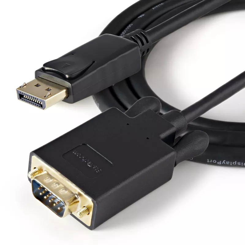 StarTech.com DP2VGAMM3B cable adaptador activo de DisplayPort a VGA, 3 pies (1 m), 1920x1200, conector DP con cierre, negro