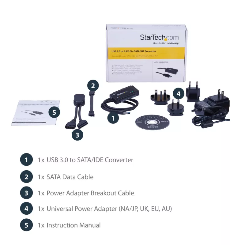 Cable SATA a USB StarTech.com – USB 3.1 (10 Gbit/s) – UASP, negro, actividad, funcionamiento, CE, FCC, ASMedia – ASM1351, 12 V, 0 – 60 °C