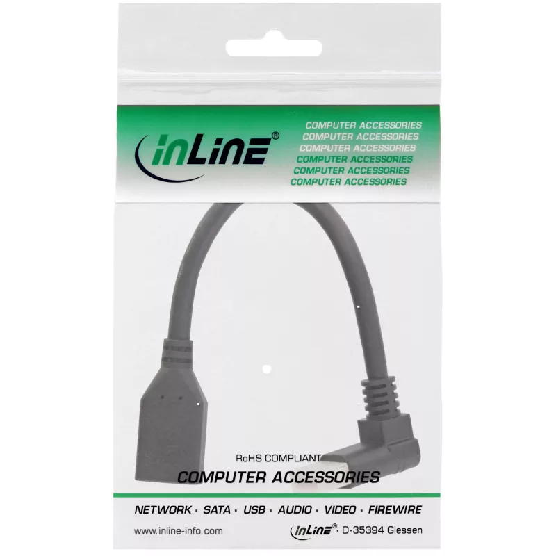 Cable adaptador InLine DisplayPort 1.4 M/H, 8K4K, acodado hacia arriba, negro/dorado