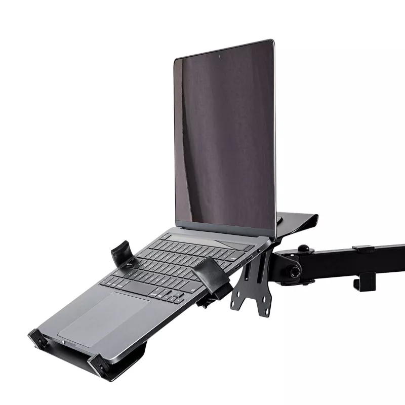 Bandeja para portátil VESA StarTech.com – bandeja ajustable para portátil para brazos de monitor, sujeta portátiles (4,5 kg / 9,9 lb) – orificios de montaje VESA 75x75 y 100x100 – ventilada – para soportes/bases de monitor de escritorio