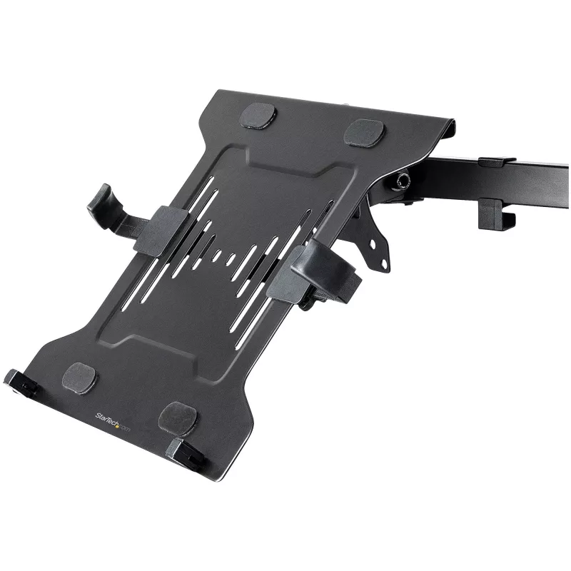 Bandeja para portátil VESA StarTech.com – bandeja ajustable para portátil para brazos de monitor, sujeta portátiles (4,5 kg / 9,9 lb) – orificios de montaje VESA 75x75 y 100x100 – ventilada – para soportes/bases de monitor de escritorio