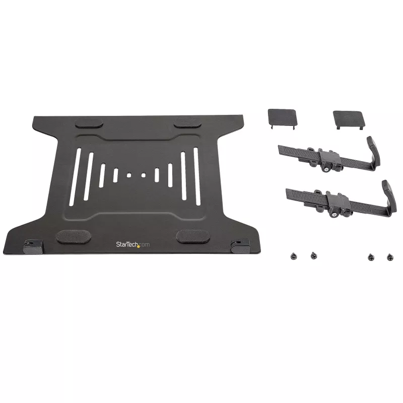 Bandeja para portátil VESA StarTech.com – bandeja ajustable para portátil para brazos de monitor, sujeta portátiles (4,5 kg / 9,9 lb) – orificios de montaje VESA 75x75 y 100x100 – ventilada – para soportes/bases de monitor de escritorio
