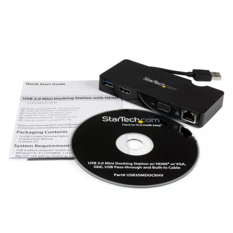 Estación de acoplamiento de viaje para portátiles StarTech.com – HDMI o VGA – USB 3.0
