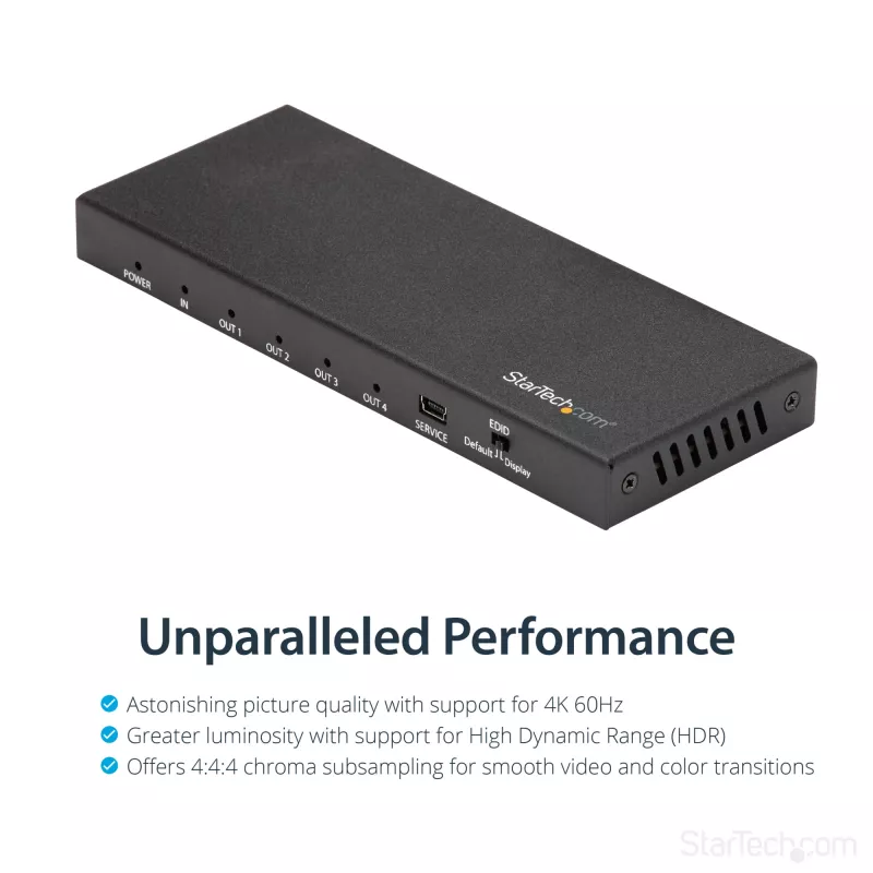 Splitter HDMI de 4 puertos StarTech.com – 4K 60 Hz, HDMI, 4x HDMI, 3840 x 2160 píxeles, Negro, 4K Ultra HD, 60 Hz