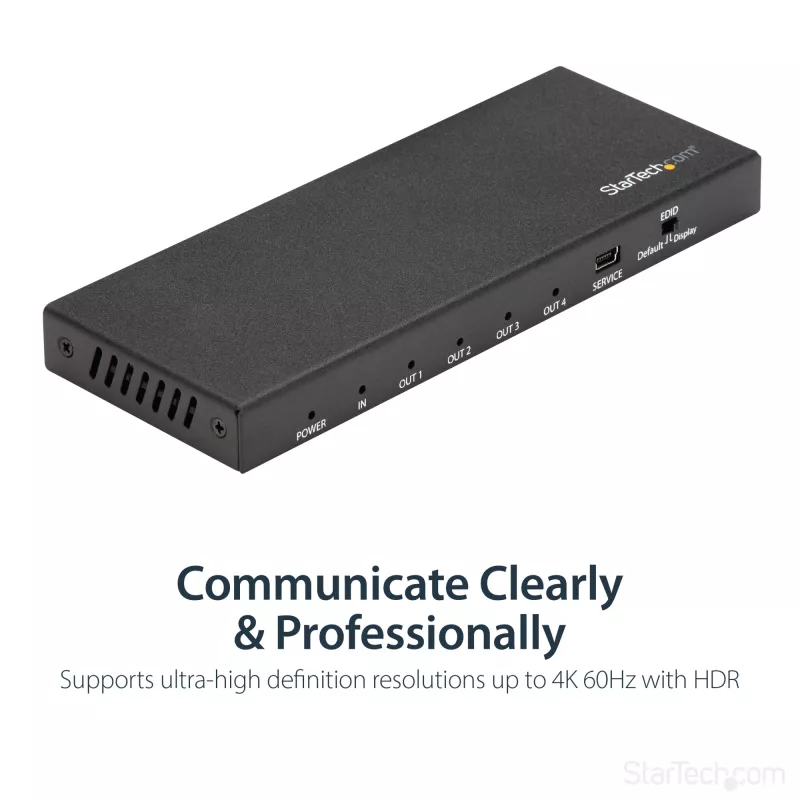 Splitter HDMI de 4 puertos StarTech.com – 4K 60 Hz, HDMI, 4x HDMI, 3840 x 2160 píxeles, Negro, 4K Ultra HD, 60 Hz