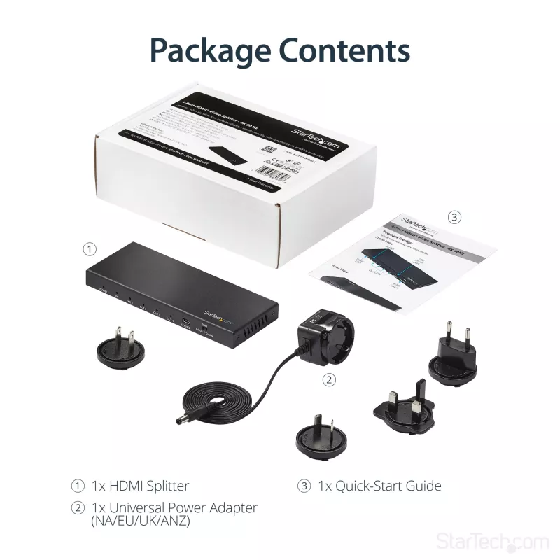 Splitter HDMI de 4 puertos StarTech.com – 4K 60 Hz, HDMI, 4x HDMI, 3840 x 2160 píxeles, Negro, 4K Ultra HD, 60 Hz