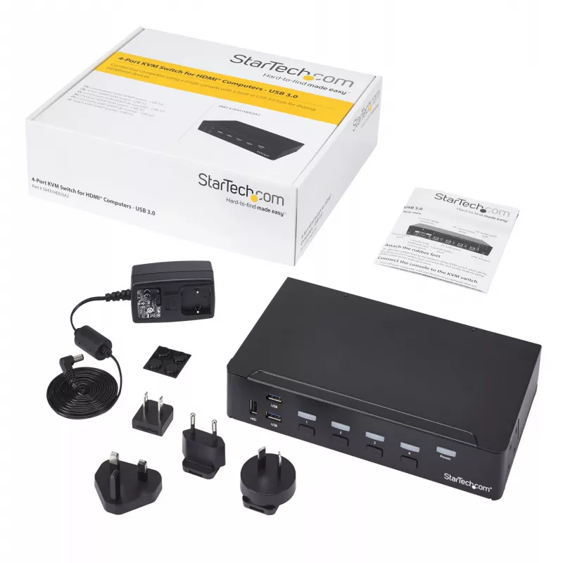 Switch KVM HDMI de 4 puertos StarTech.com - USB 3.0 - 1080p, 1920 x 1080 píxeles, Montaje en rack, Negro