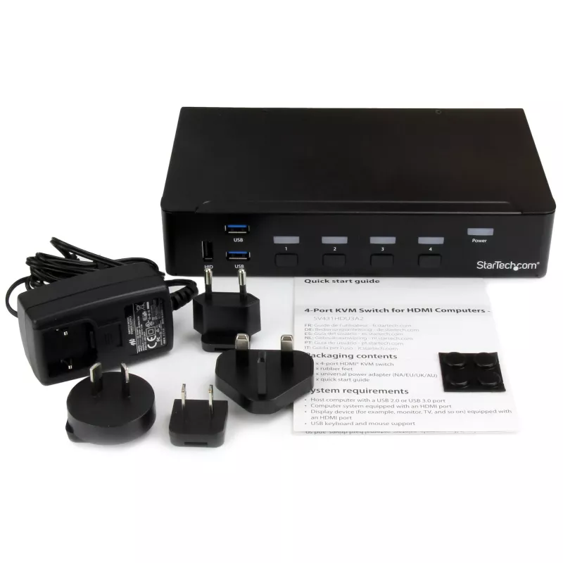Switch KVM HDMI de 4 puertos StarTech.com - USB 3.0 - 1080p, 1920 x 1080 píxeles, Montaje en rack, Negro