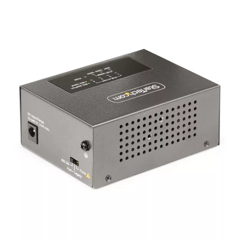 Inyector PoE++ Multi-Gigabit de 4 puertos StarTech.com, Ethernet 5/2.5/1G (NBASE-T), PoE/PoE+/PoE++ (802.3af/802.3at/802.3bt), presupuesto de potencia de 160 vatios, montaje en pared/riel DIN, no gestionado