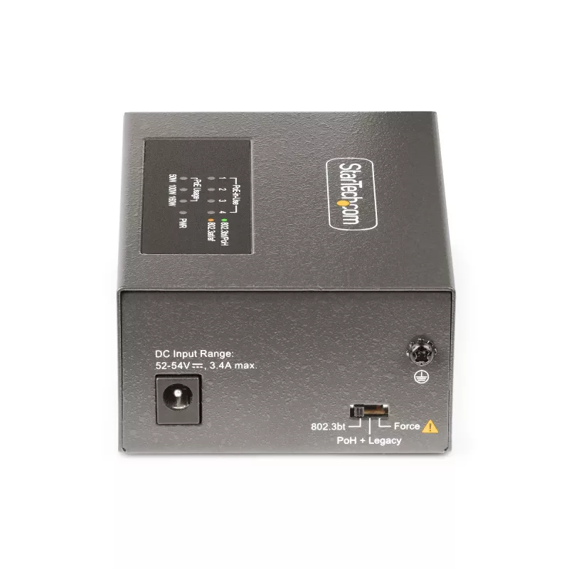 Inyector PoE++ Multi-Gigabit de 4 puertos StarTech.com, Ethernet 5/2.5/1G (NBASE-T), PoE/PoE+/PoE++ (802.3af/802.3at/802.3bt), presupuesto de potencia de 160 vatios, montaje en pared/riel DIN, no gestionado